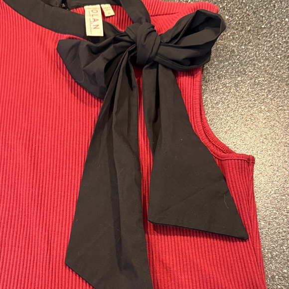 Anthropologie Dolan Red Ribbed Top with Black Bow - size XL - Picture 3 of 5